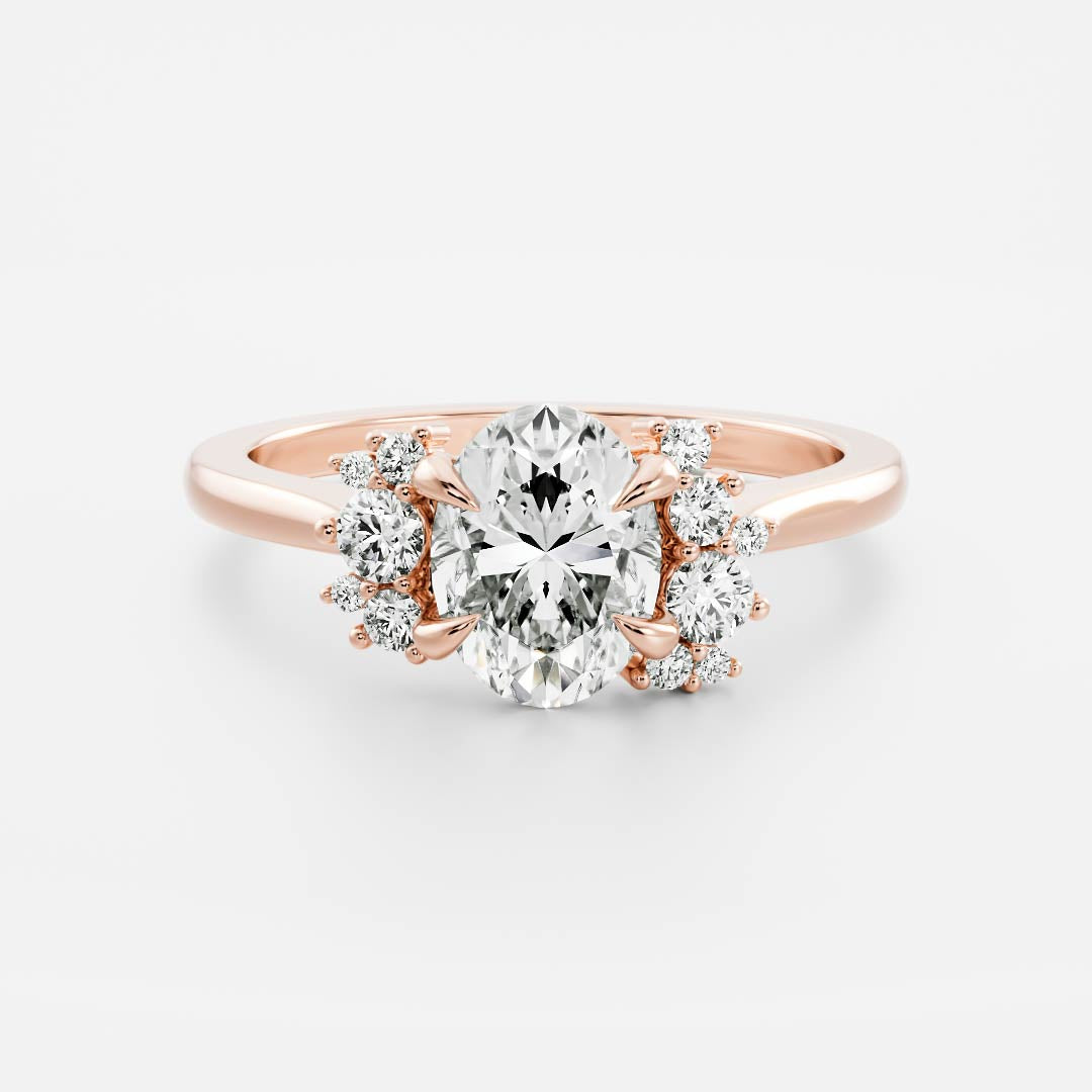 1 CT - 2 CT Oval Cut Cluster Moissanite Engagement Ring