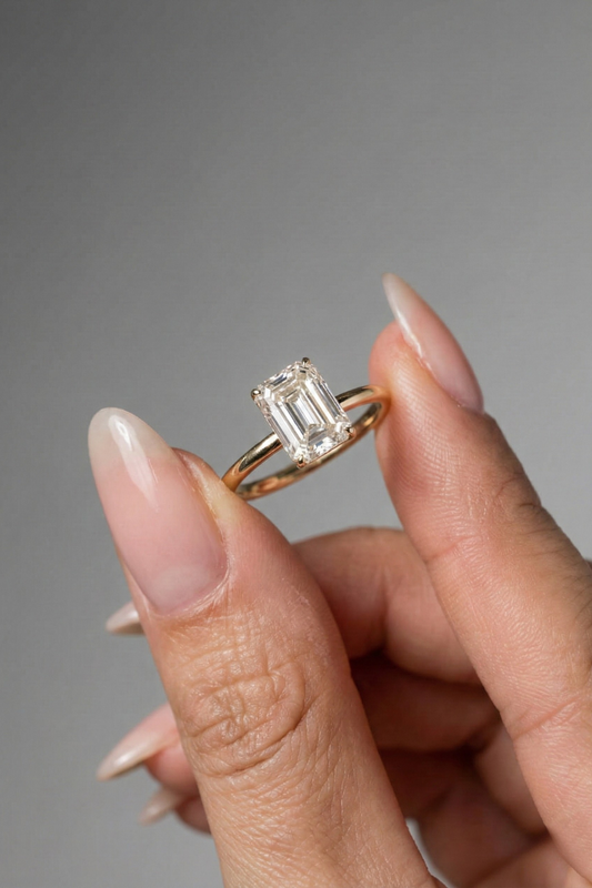 Emerald Cut Solitaire Moissanite Engagement Ring