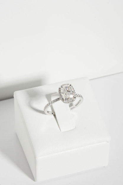 1 CT - 2 CT Elongated Cushion Cut Halo & Pave Moissanite Engagement Ring