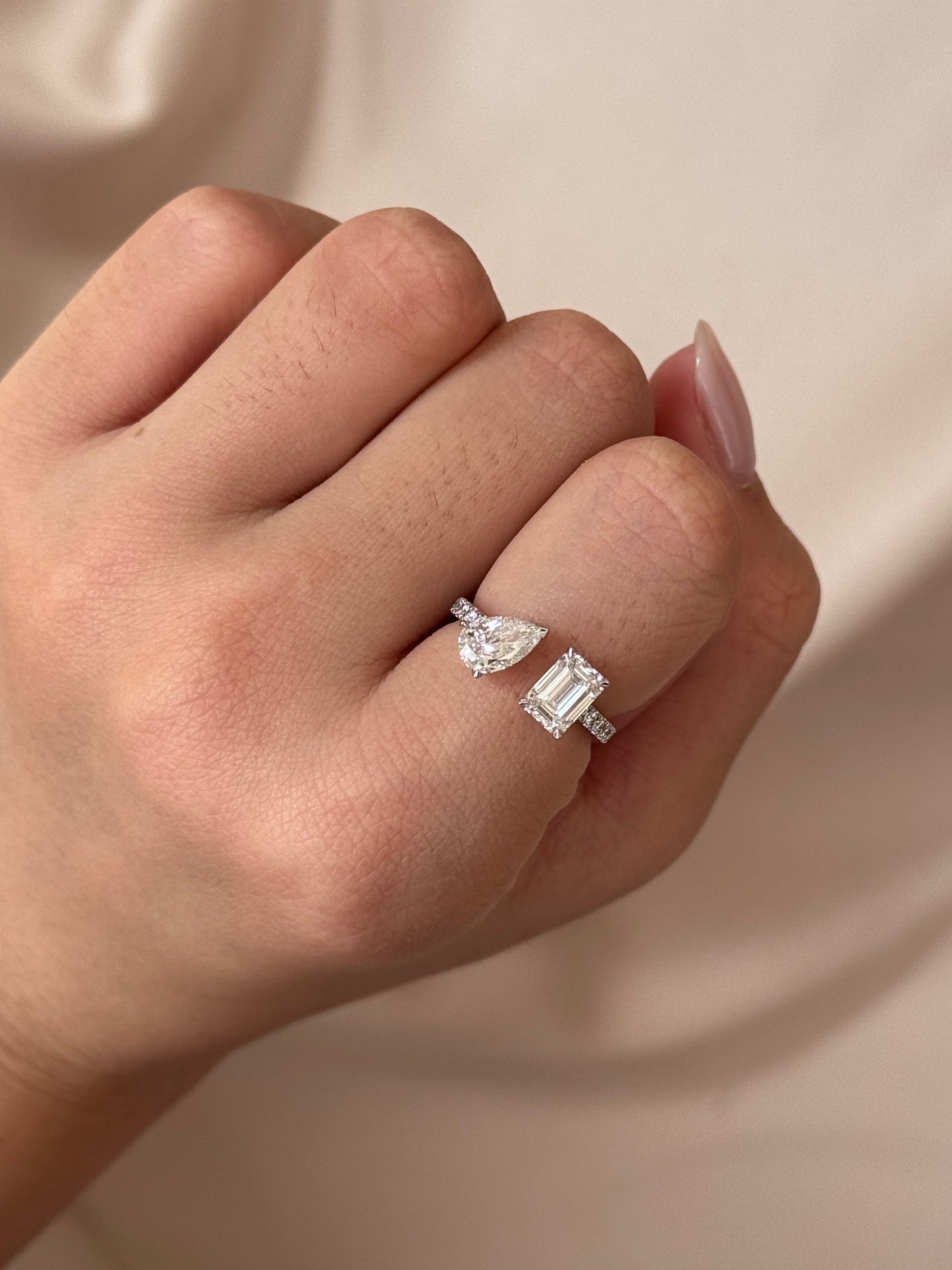 1.6 TCW Pear & Emerald CVD Diamond Open Cuff Wedding Band