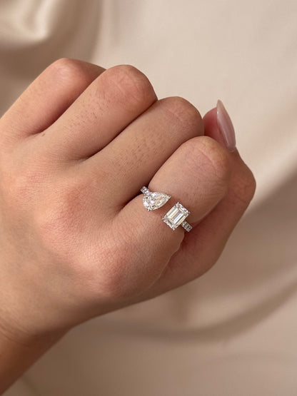 1.6 TCW Pear & Emerald CVD Diamond Open Cuff Wedding Band