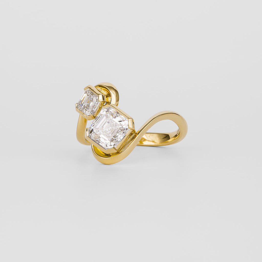 2.06 TCW Asscher Cut Lab grown Diamond Two Stone Engagement Ring