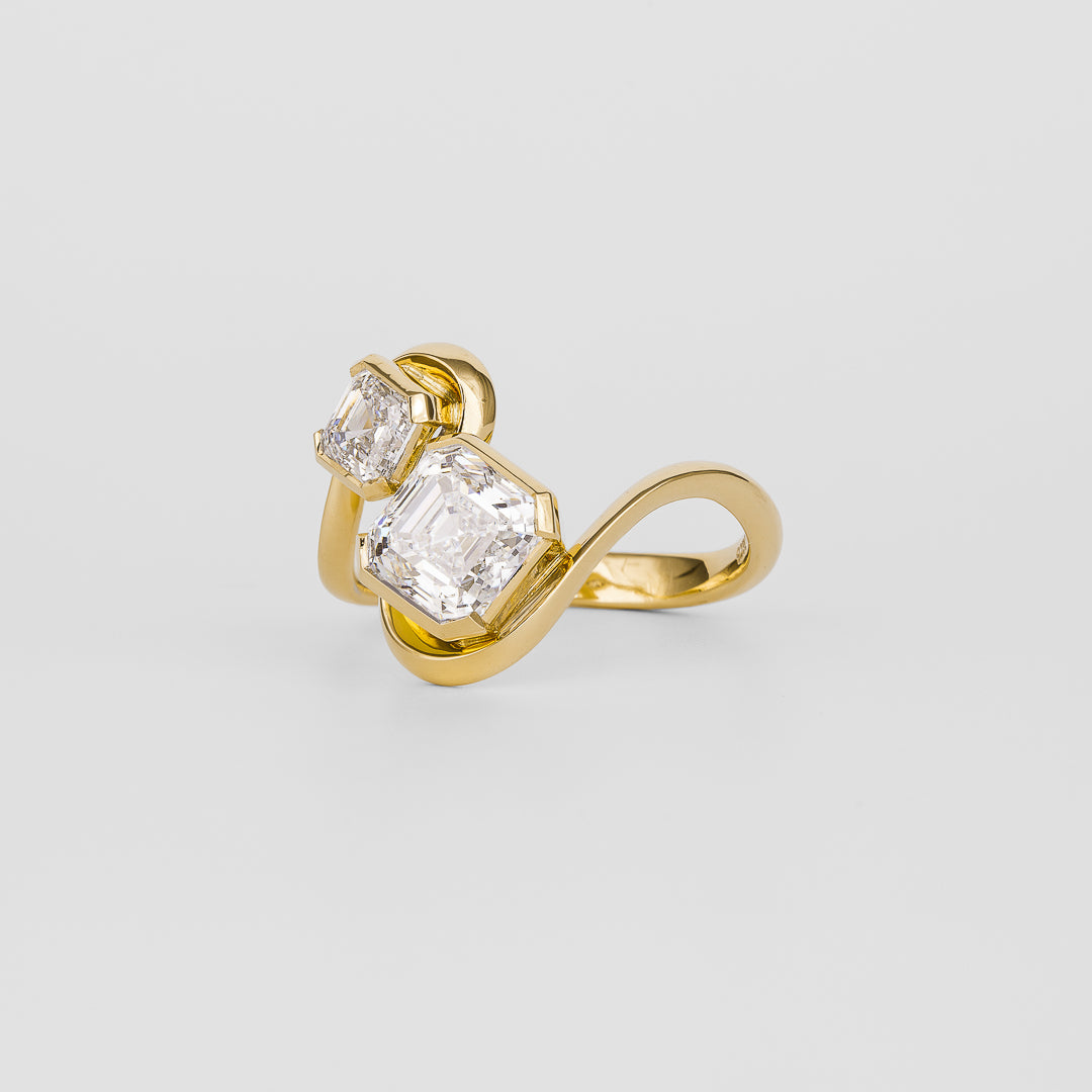 2.06 TCW Asscher Cut Lab grown Diamond Two Stone Engagement Ring