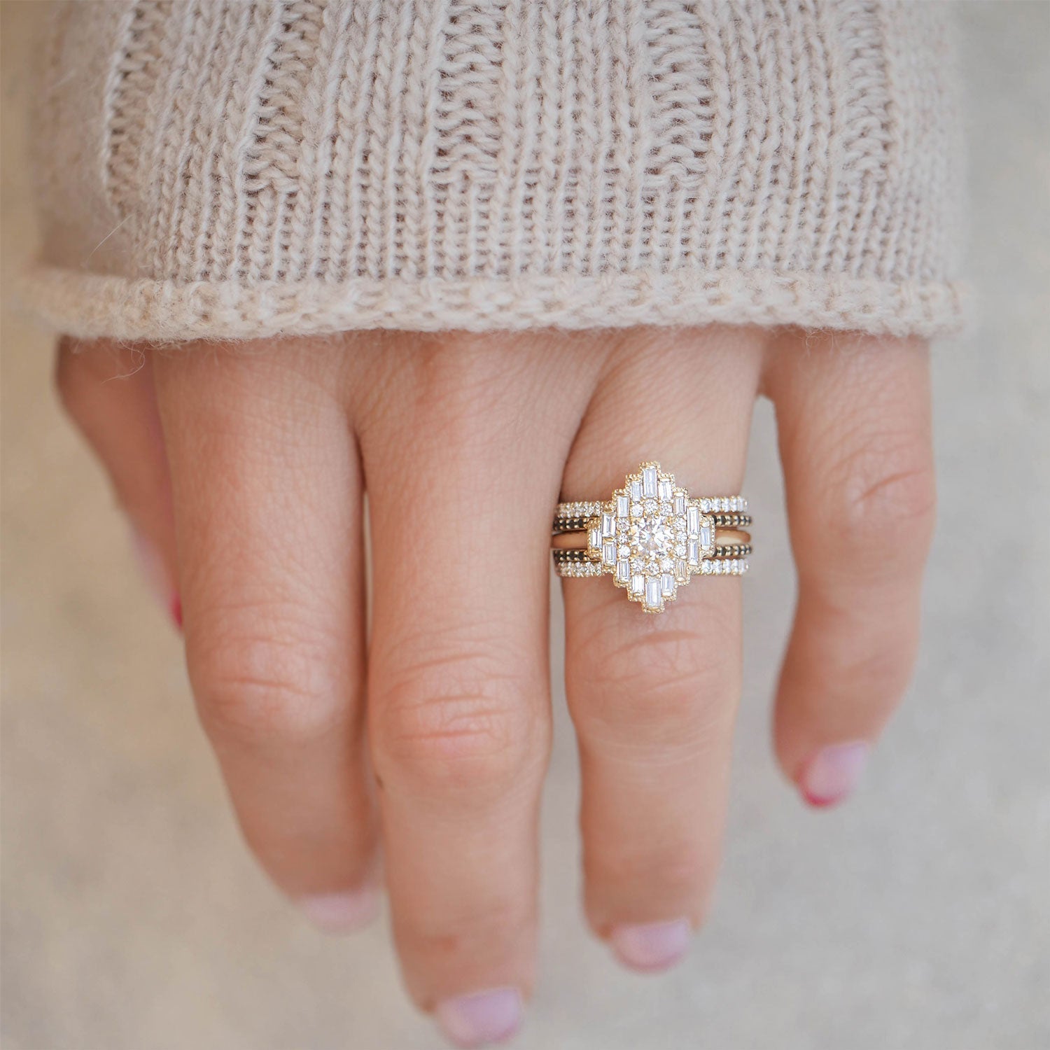 0.34 CT Round Cut Moissanite Art Deco Mosaic Engagement Ring