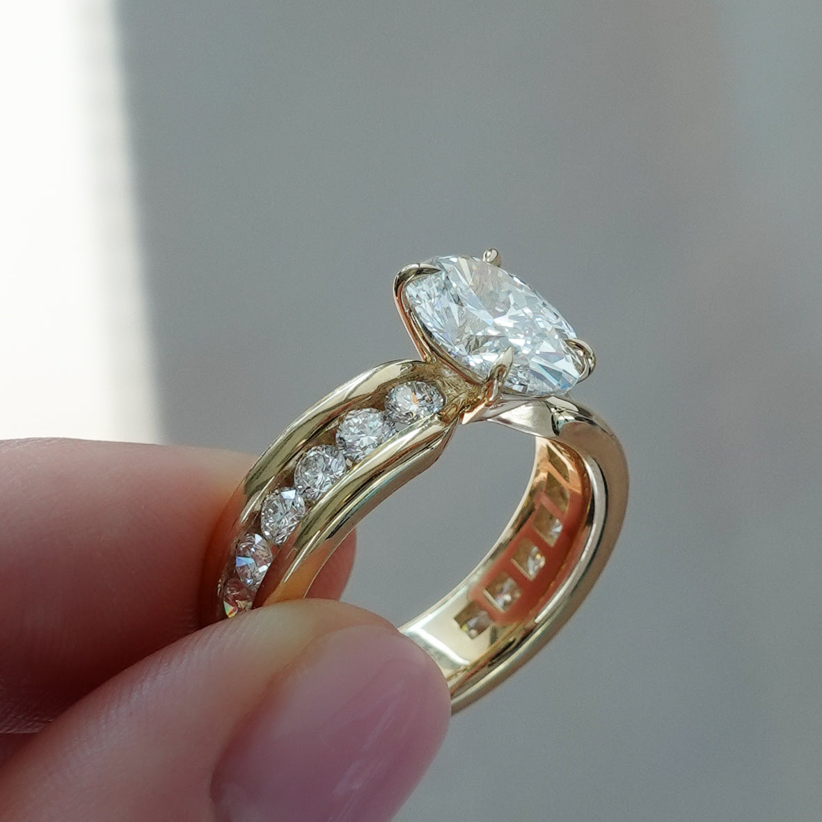 3 CT - 4 CT Oval Cut Lab grown Diamond Channel Setting Engagement Ring