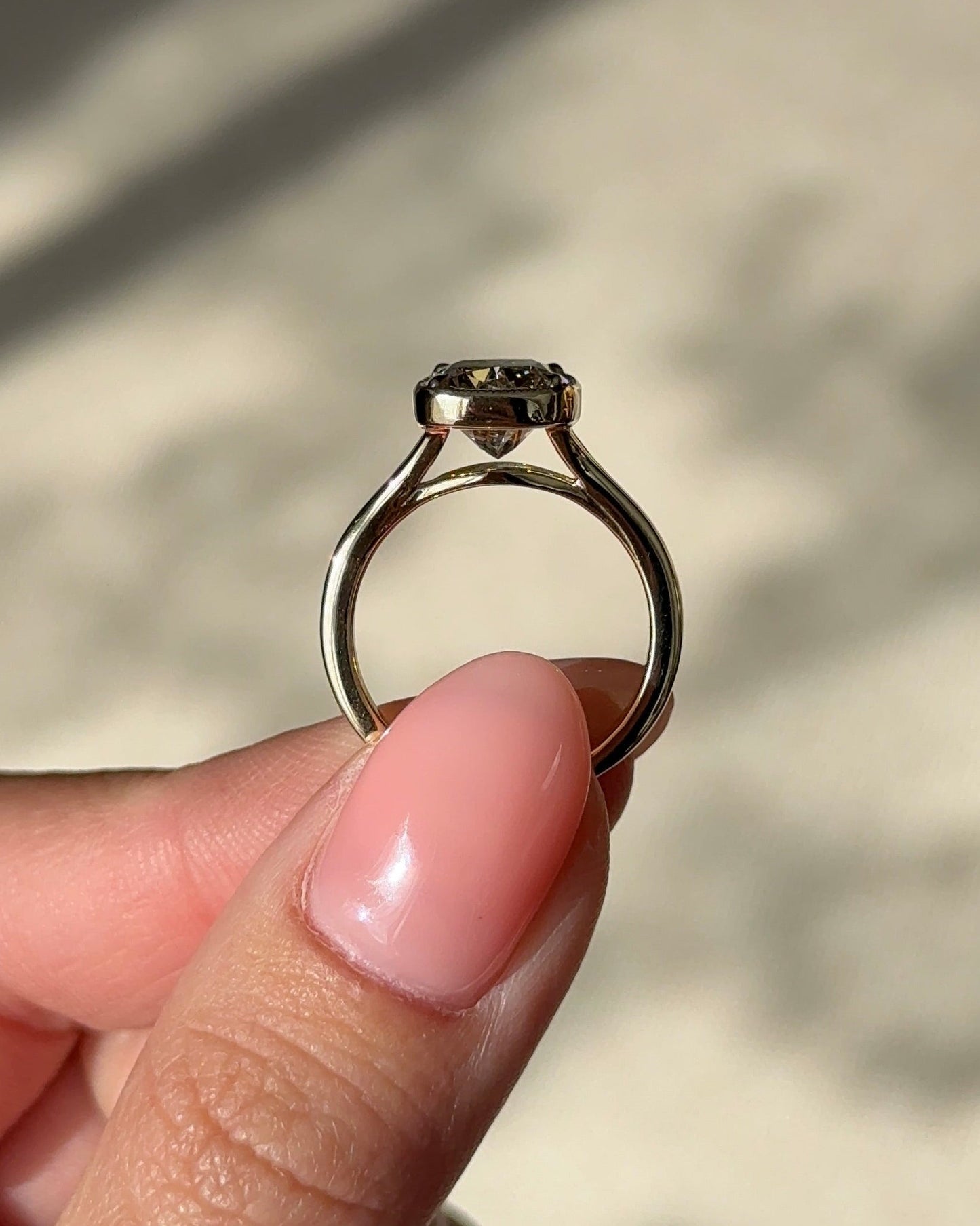 3.1 CT Elongated Cushion Cut Lab grown Diamond Semi Bezel Engagement Ring