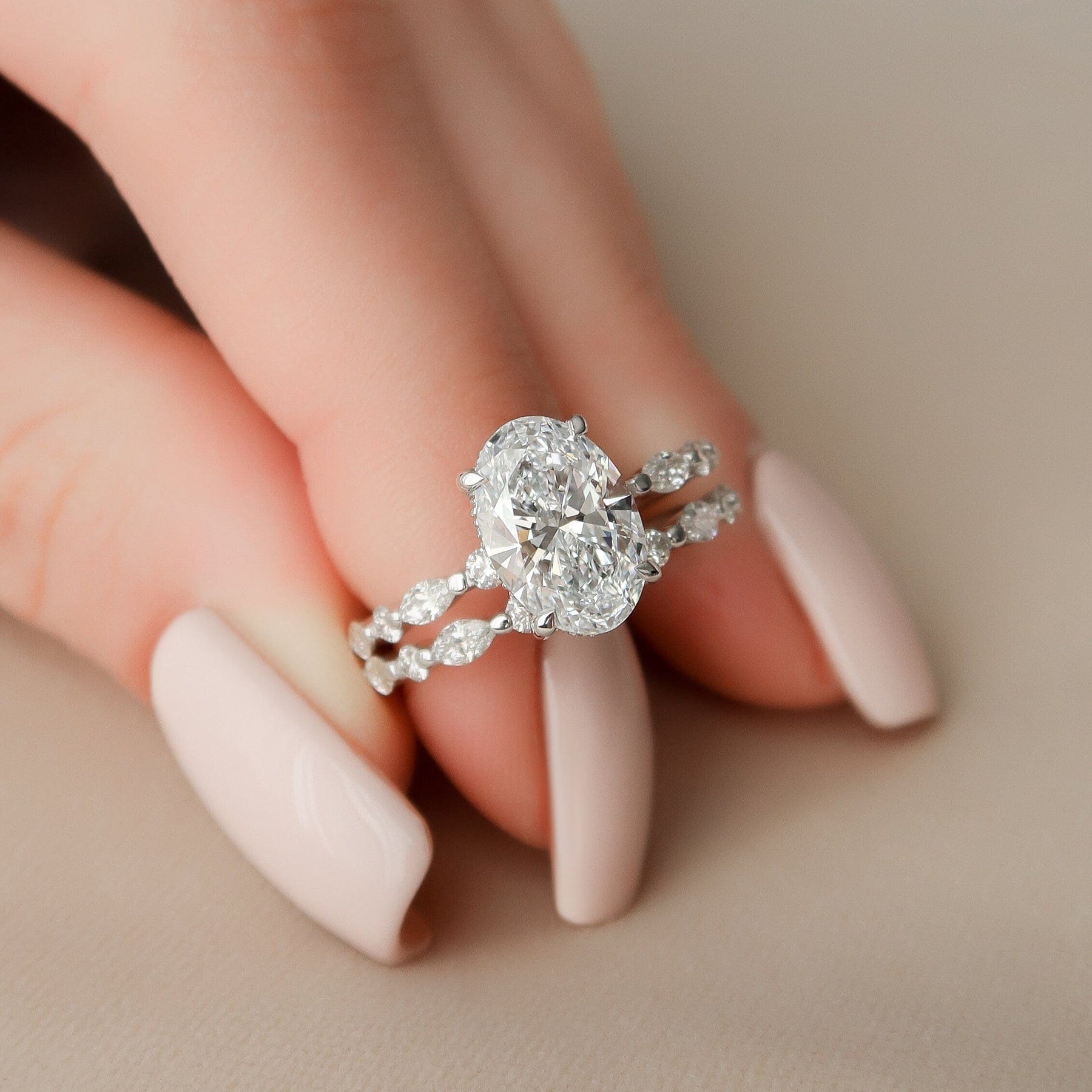 2.5 CT Oval Cut Moissanite Half Eternity Bridal Set