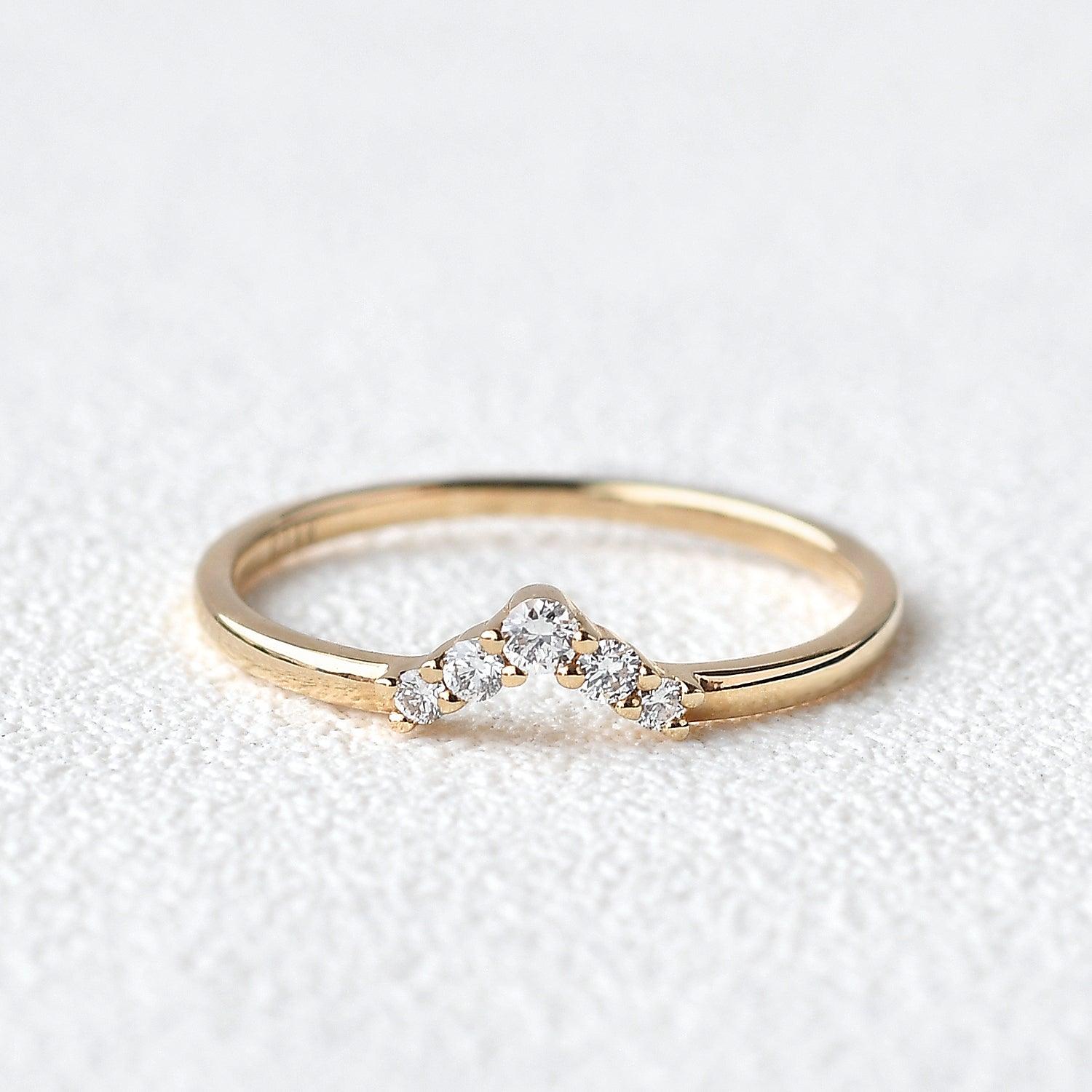 0.1 TCW Round Moissanite V-Shape Pave Wedding Band