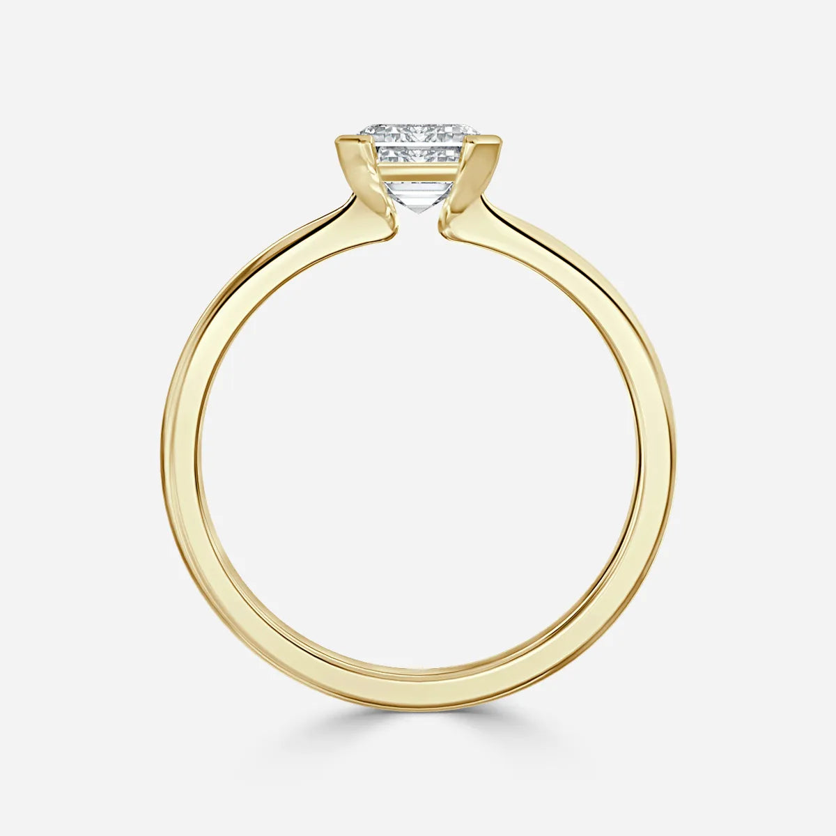 1.2 CT - 1.5 CT Emerald Cut Half Bezel Solitaire Moissanite Engagement Ring