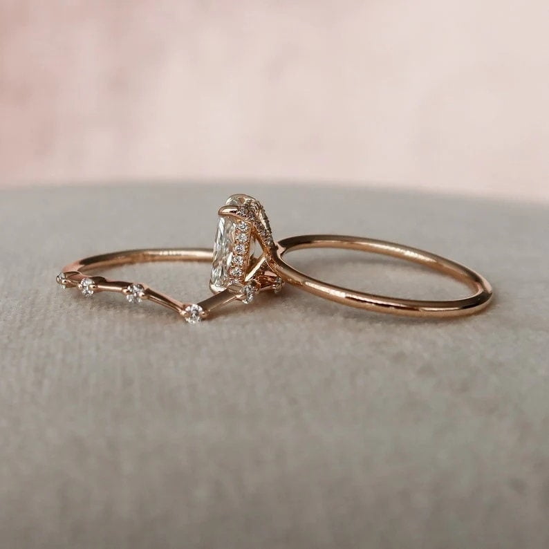 2 CT Radiant Cut Hidden Halo Moissanite Solitaire Bridal Set