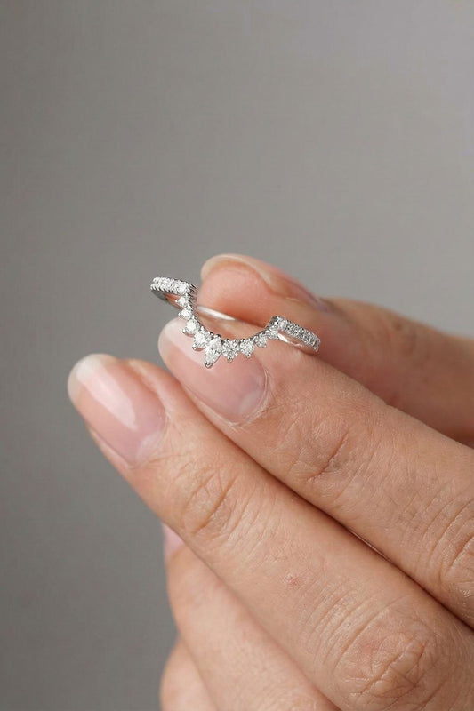 Marquise & Round Moissanite Curved Stacking Wedding Band