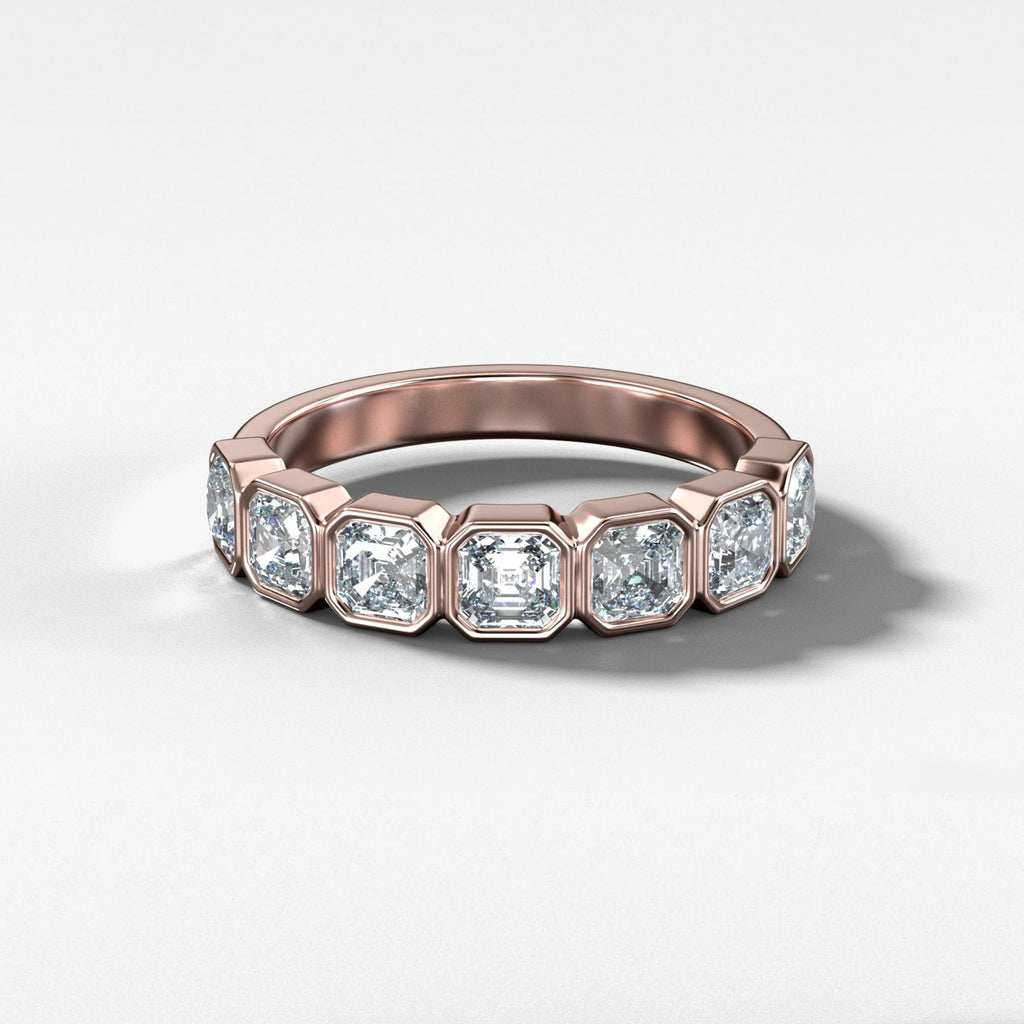 1.05 TCW Asscher CVD Diamond Half Eternity Bezel Set Wedding Band