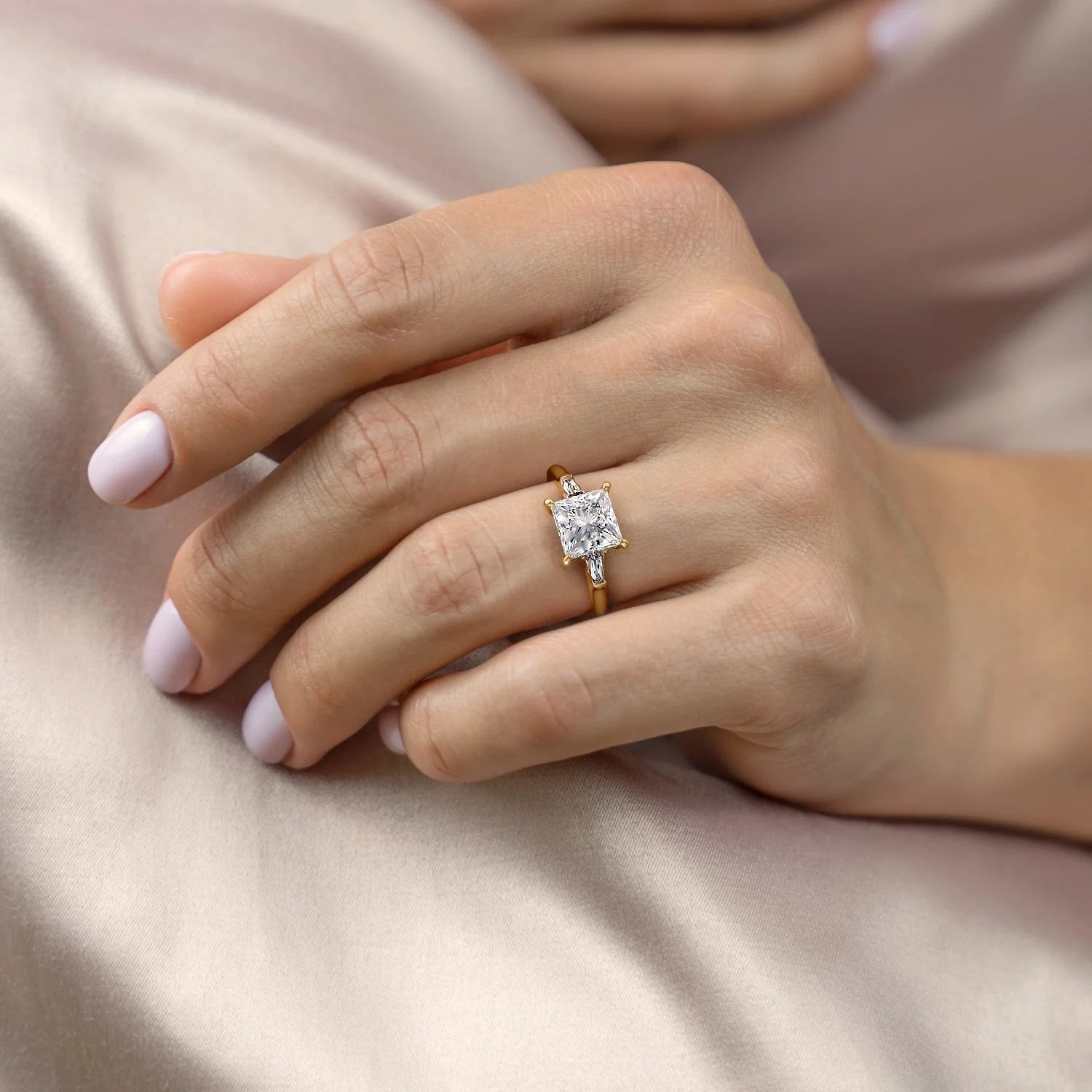 2 CT - 3 CT Princess Cut Three Stone Moissanite Engagement Ring