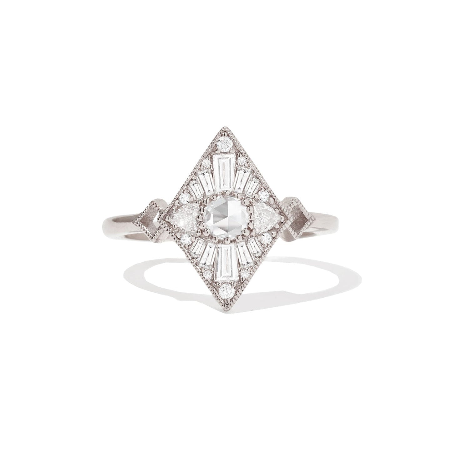 0.2 CT Round Cut Moissanite Mini Kite Shape Mosaic Engagement Ring