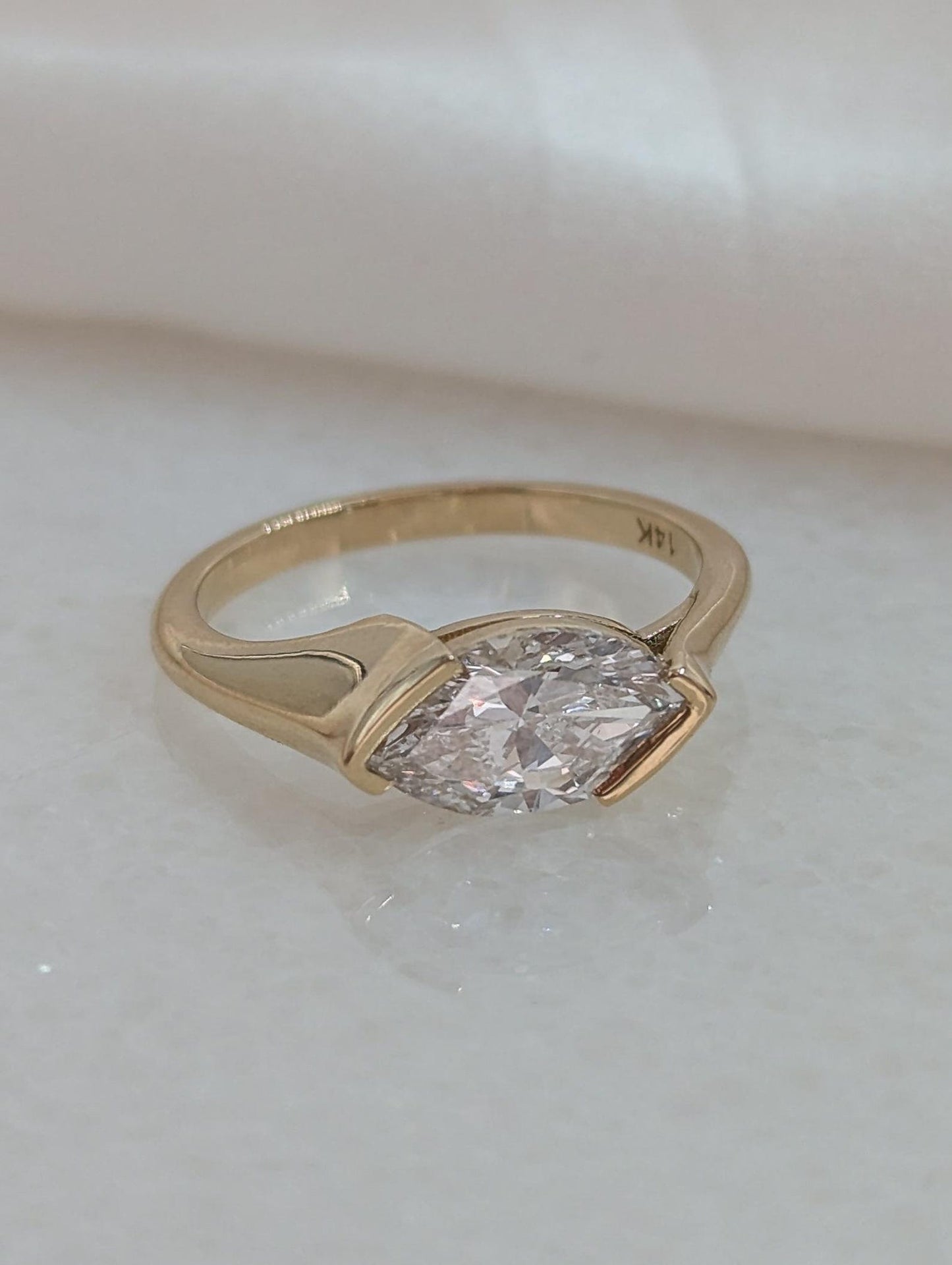 1.5 CT Marquise Cut Half Bezel Solitaire Moissanite Engagement Ring