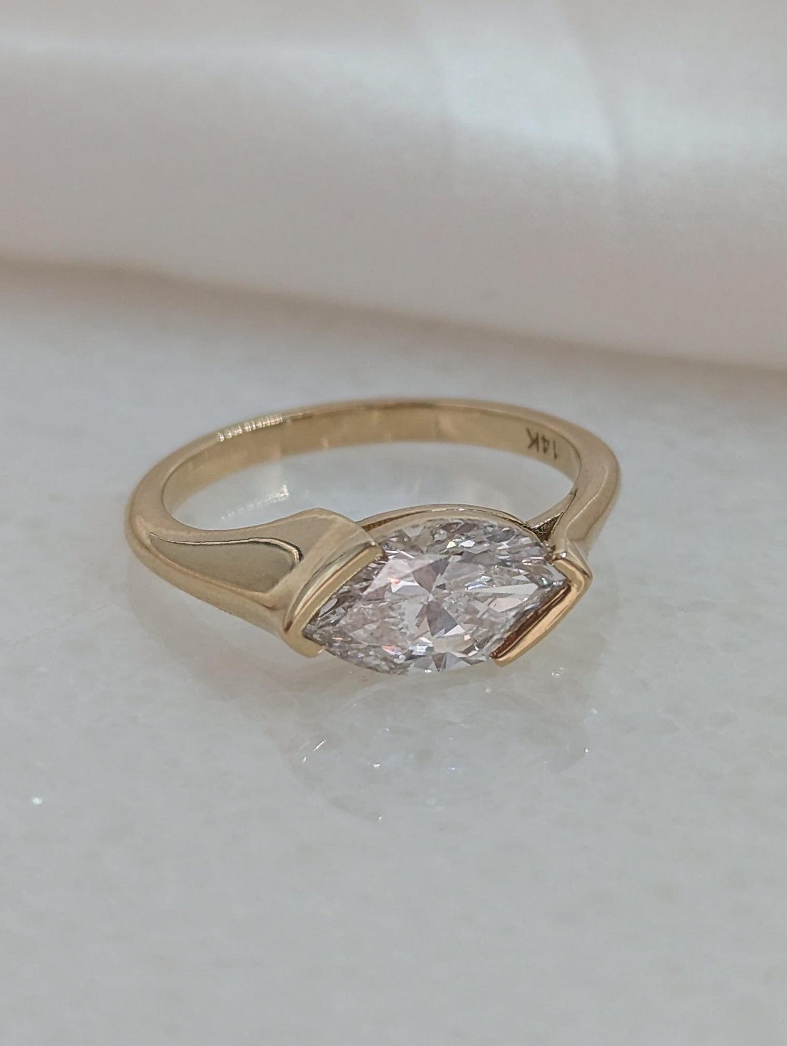 1.5 CT Marquise Cut Half Bezel Solitaire Moissanite Engagement Ring