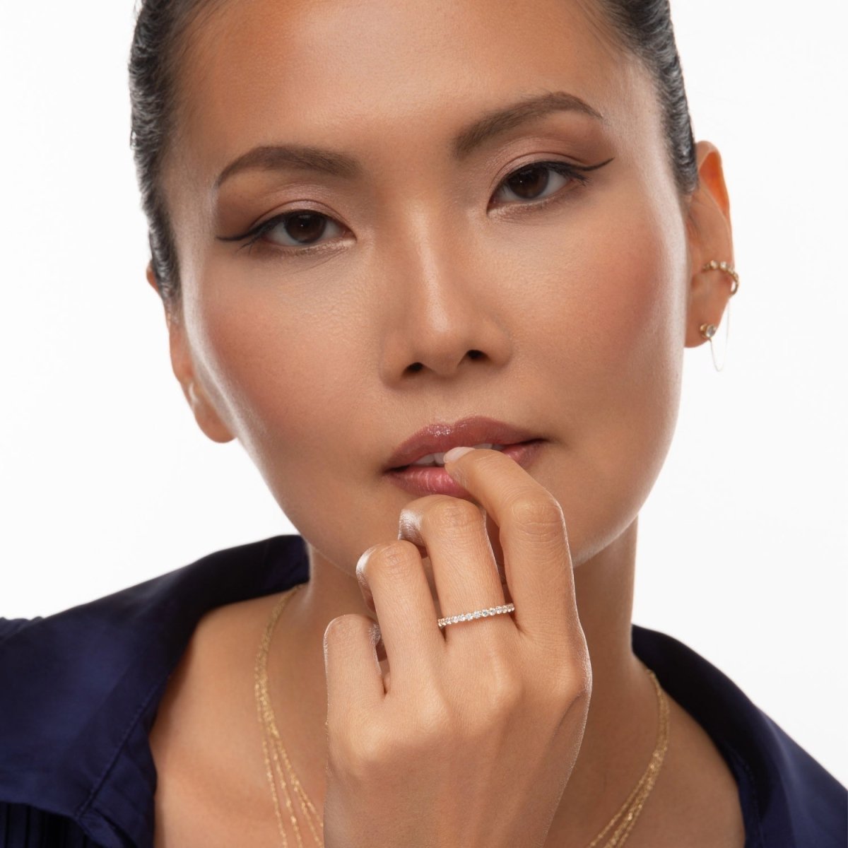 0.42 TCW Round Moissanite Half Eternity Wedding Band