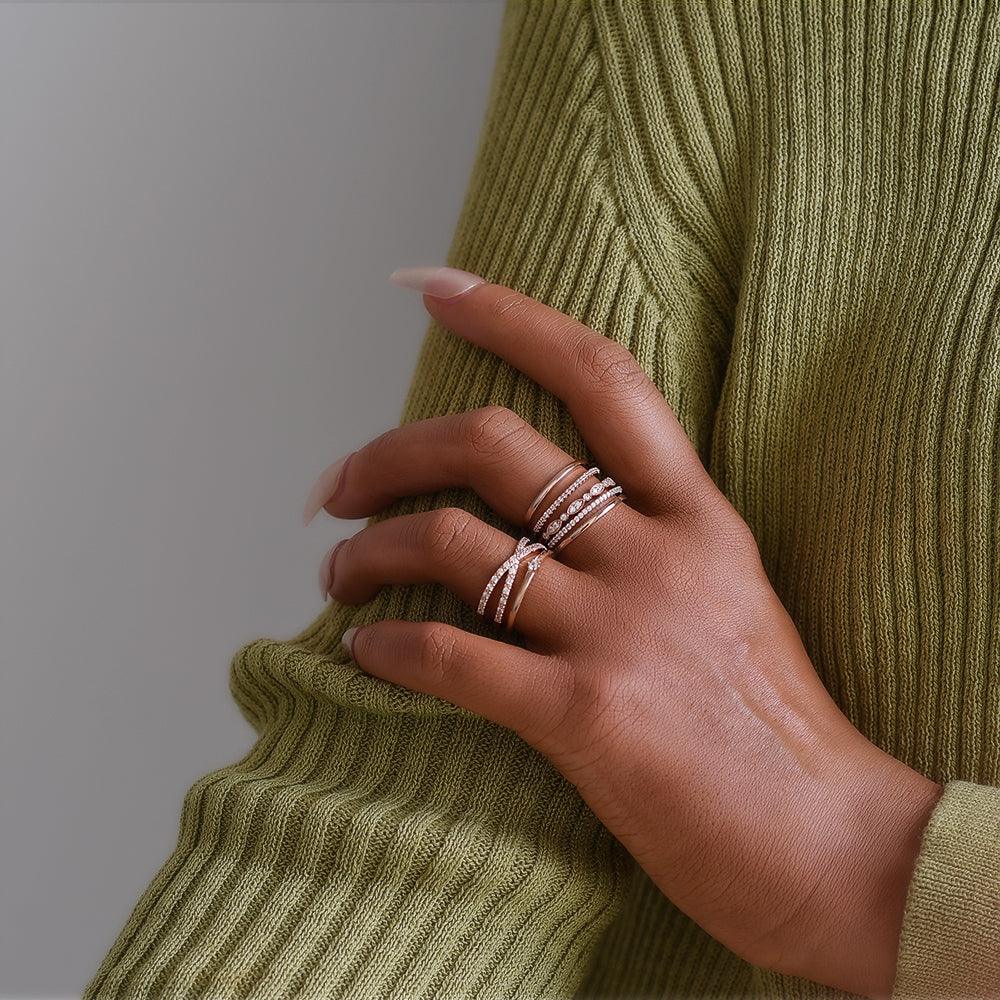 0.28 TCW Round Moissanite Criss Cross Style Wedding Band