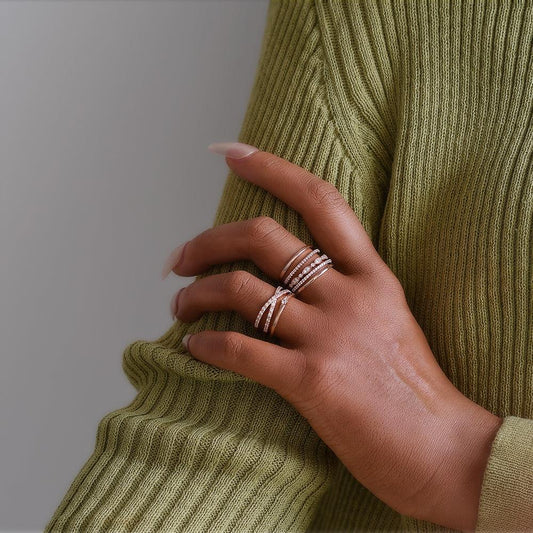 0.28 TCW  Round Moissanite Criss Cross Style Wedding Band