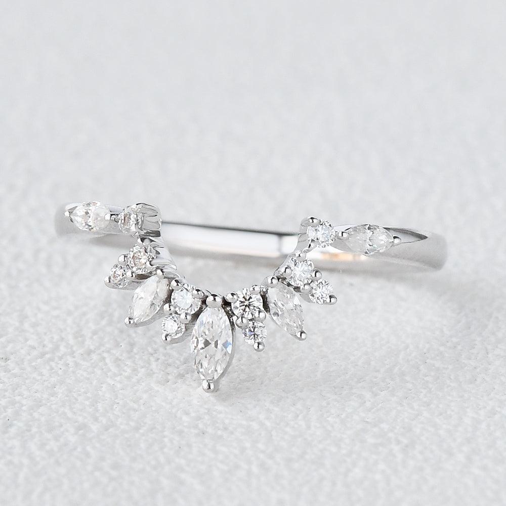 0.162 TCW Marquise & Round Moissanite Cluster Curved Wedding Band