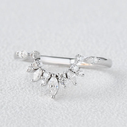 0.162 TCW Marquise & Round Moissanite Cluster Curved Wedding Band