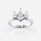 0.8 TCW Pear Cut Three Stone Crown Style Moissanite Engagement Ring