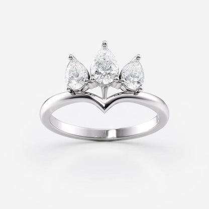 0.8 TCW Pear Cut Three Stone Crown Style Moissanite Engagement Ring