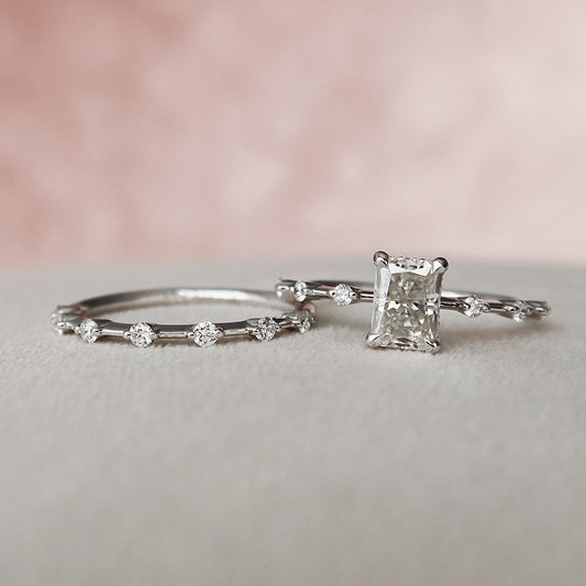 Radiant Cut Hidden Halo Moissanite Half Eternity Bridal Set