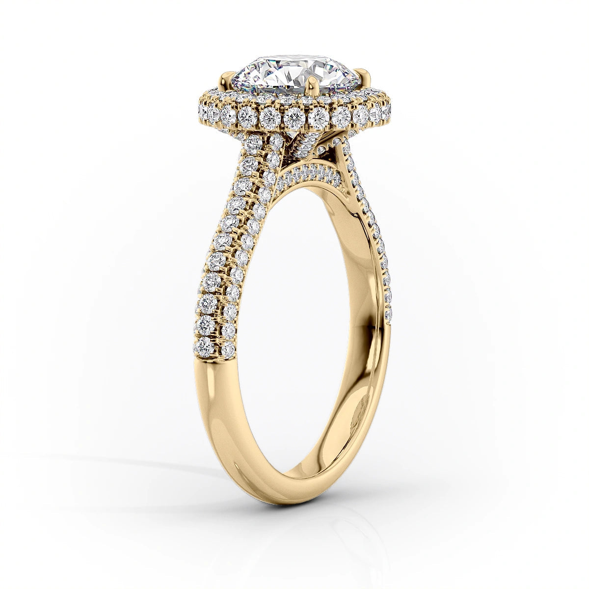 2 CT - 3 CT Pear Cut Halo Pave Set Moissanite Engagement Ring