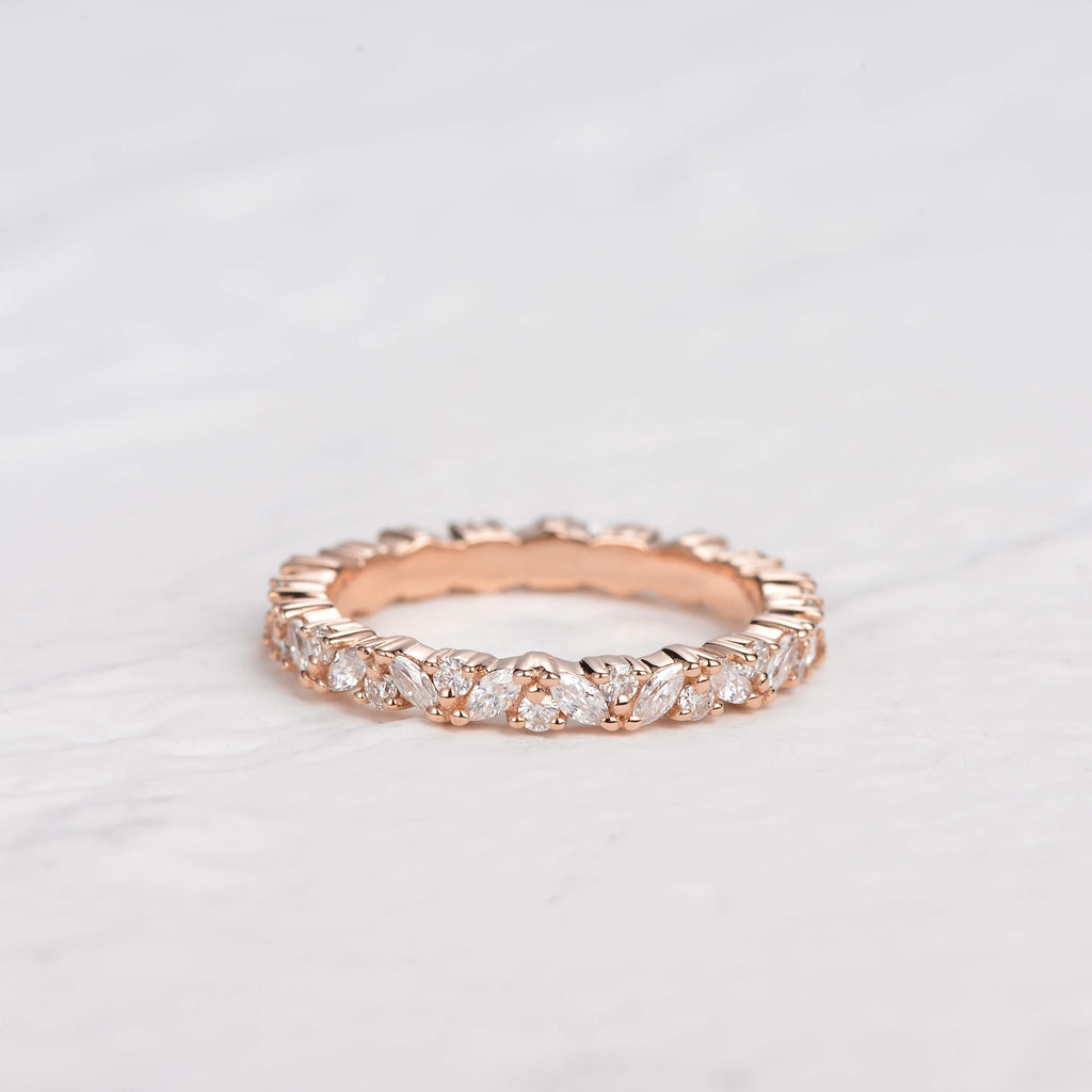 0.3 TCW Marquise Moissanite Full Eternity Cluster Wedding Band