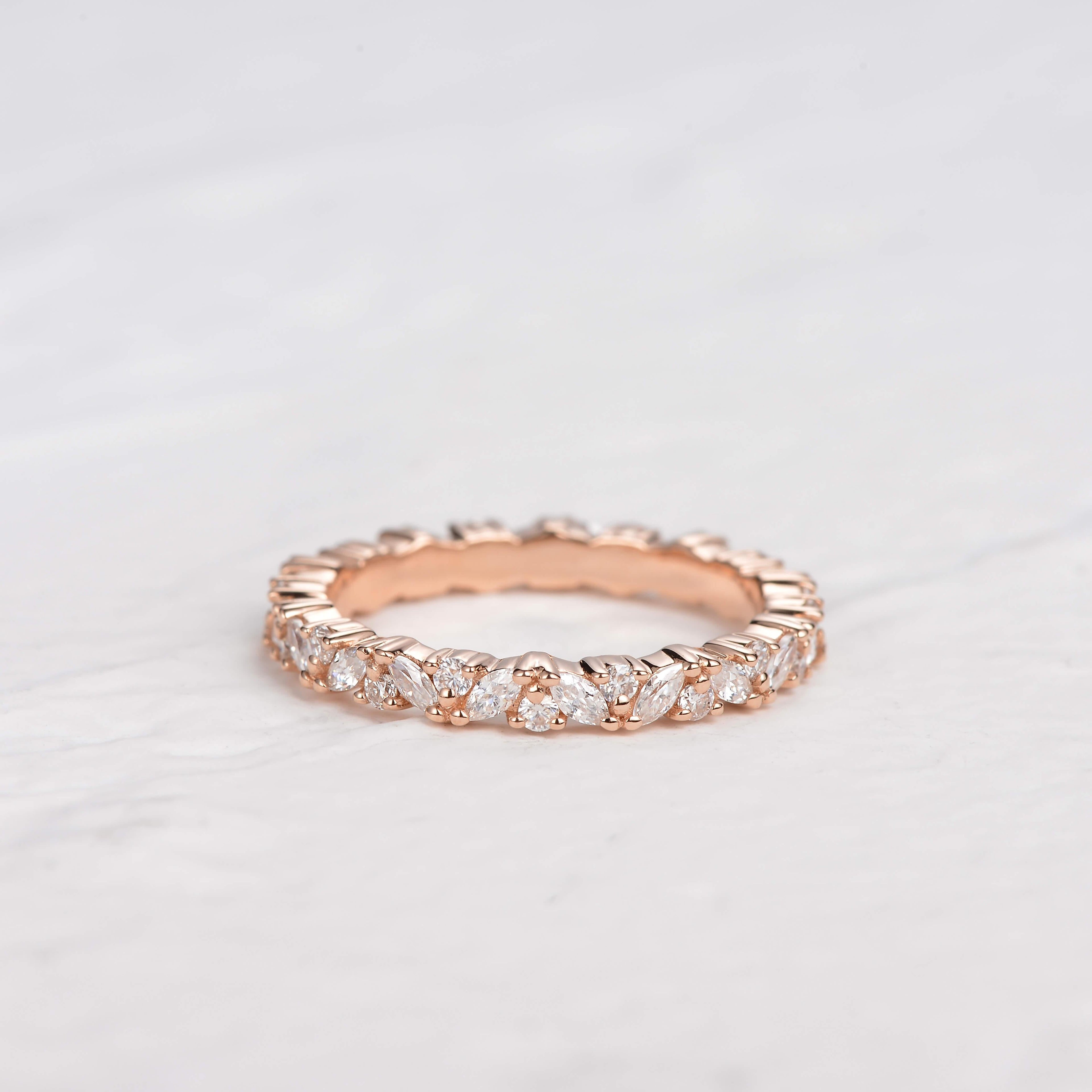 0.3 TCW Marquise Moissanite Full Eternity Cluster Wedding Band