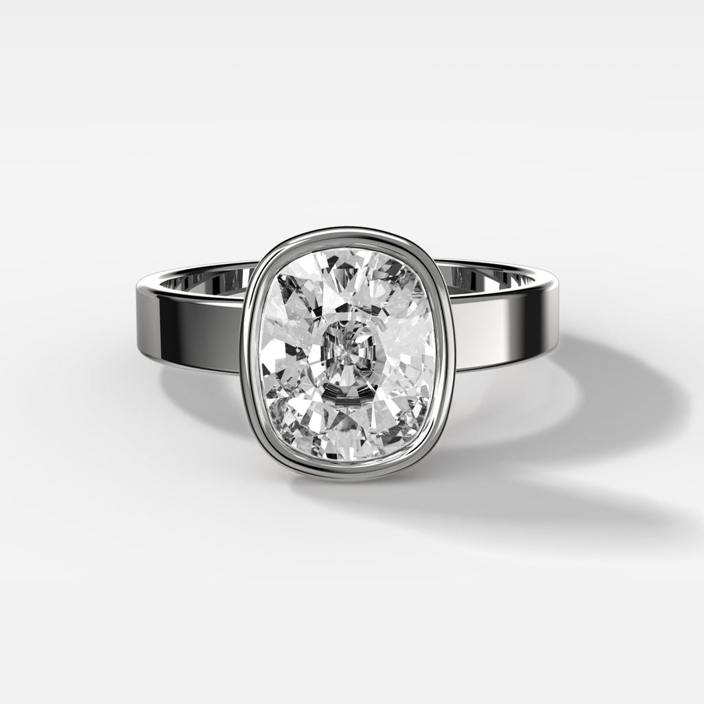 2 CT - 4 CT Elongated Cushion Cut Lab grown Diamond Solitaire Bezel Engagement Ring