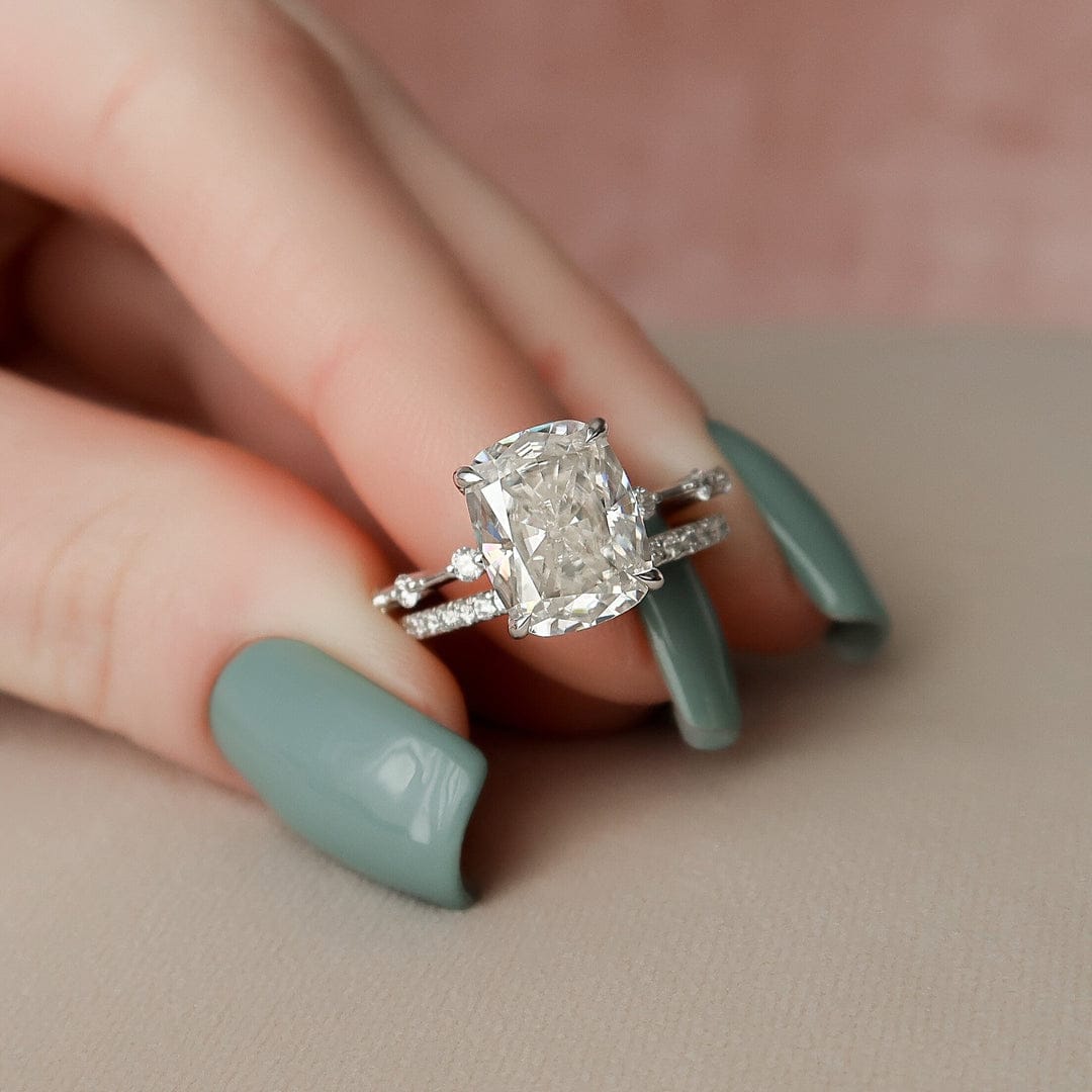 5.0 CT Elongated Cushion Cut Moissanite Half Eternity Bridal Set