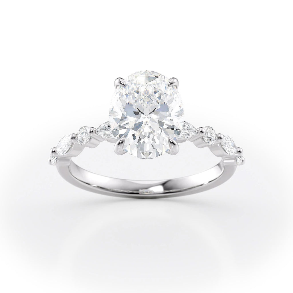 2 CT Oval Cut Dainty Pave Moissanite Engagement Ring
