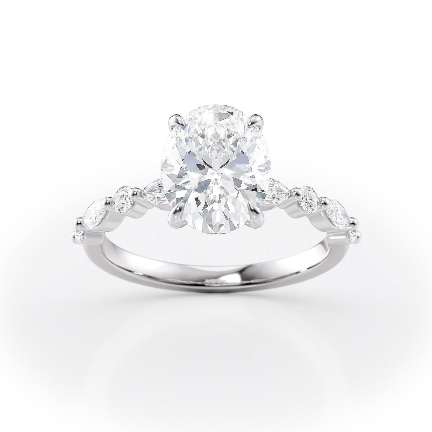 2 CT Oval Cut Dainty Pave Moissanite Engagement Ring