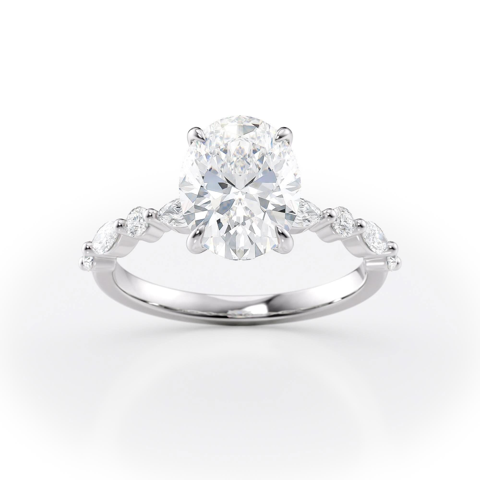 2 CT Oval Cut Dainty Pave Moissanite Engagement Ring
