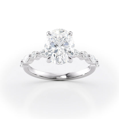 2 CT Oval Cut Dainty Pave Moissanite Engagement Ring