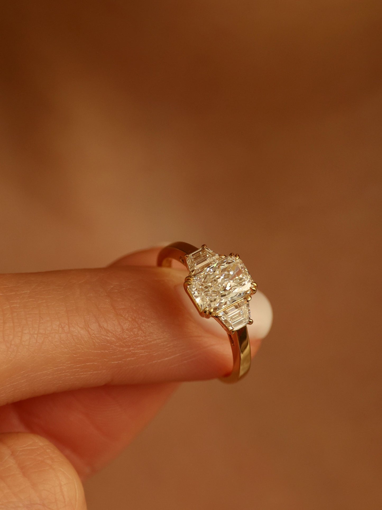 1.5 CT - 3.5 CT Radiant Cut Lab grown Diamond Three Stone Engagement Ring