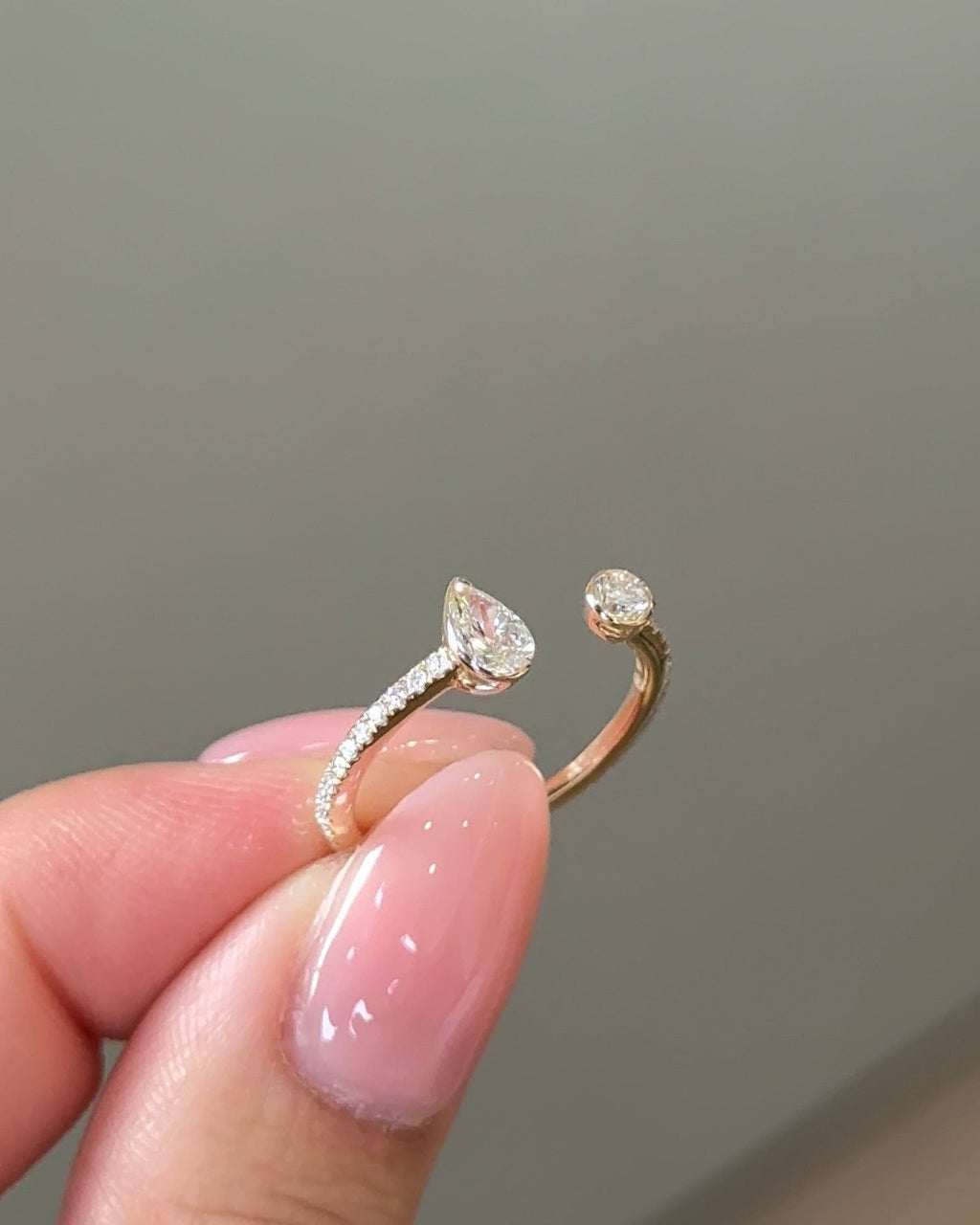 0.54 TCW Pear & Round CVD Diamond Bezel with Open Cuff Wedding Band