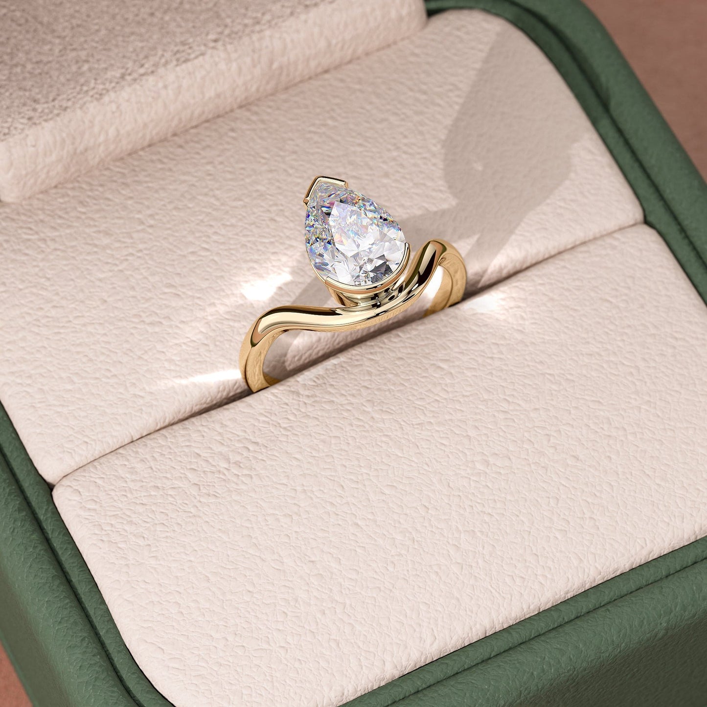 2 CT Pear Cut Half Bezel Floating Solitaire Moissanite Engagement Ring