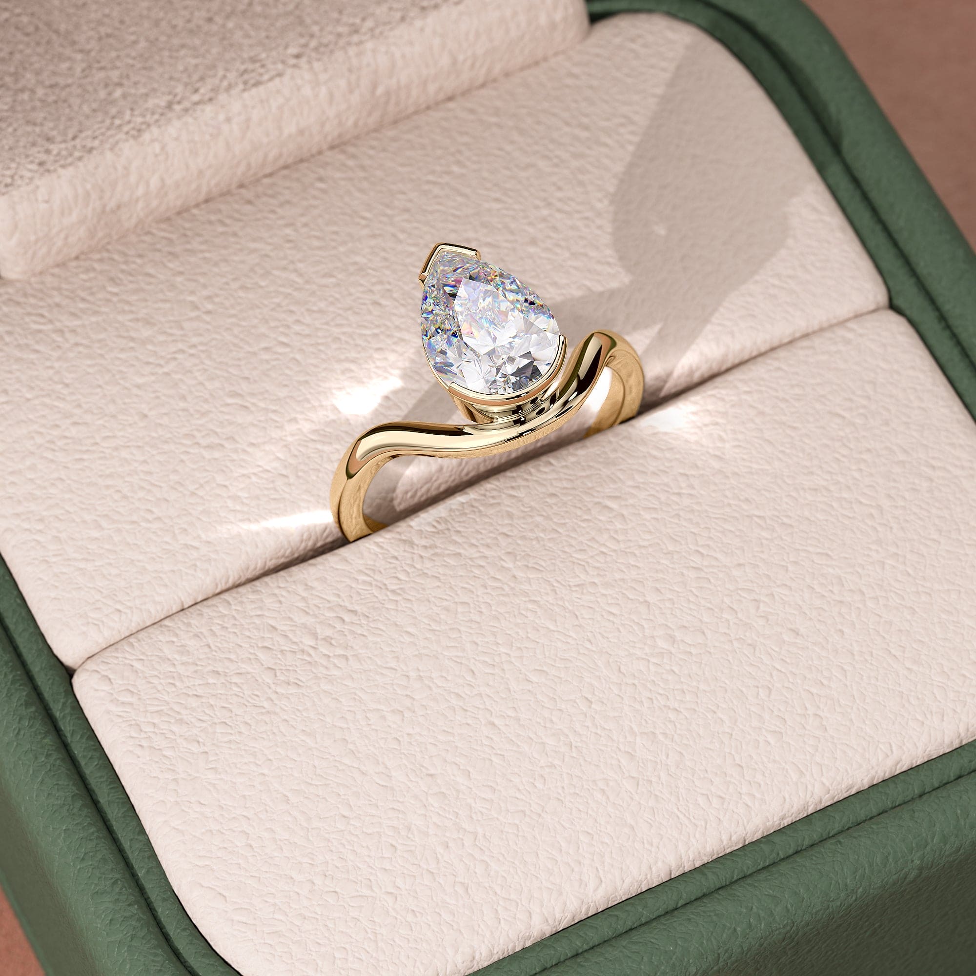2 CT Pear Cut Half Bezel Floating Solitaire Moissanite Engagement Ring