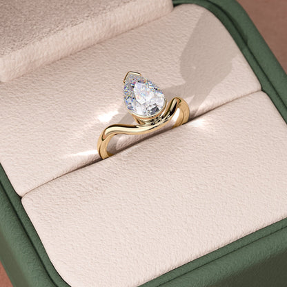 2 CT Pear Cut Half Bezel Floating Solitaire Moissanite Engagement Ring