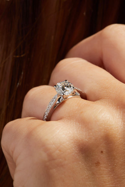 1.5 CT Round Cut Pave Unique Moissanite Engagement Ring