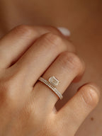1 CT - 3 CT East-West Emerald Cut Lab grown Diamond Double Band Pave Engagement Ring