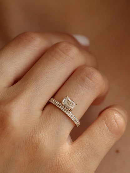 1 CT - 3 CT East-West Emerald Cut Lab grown Diamond Double Band Pave Engagement Ring