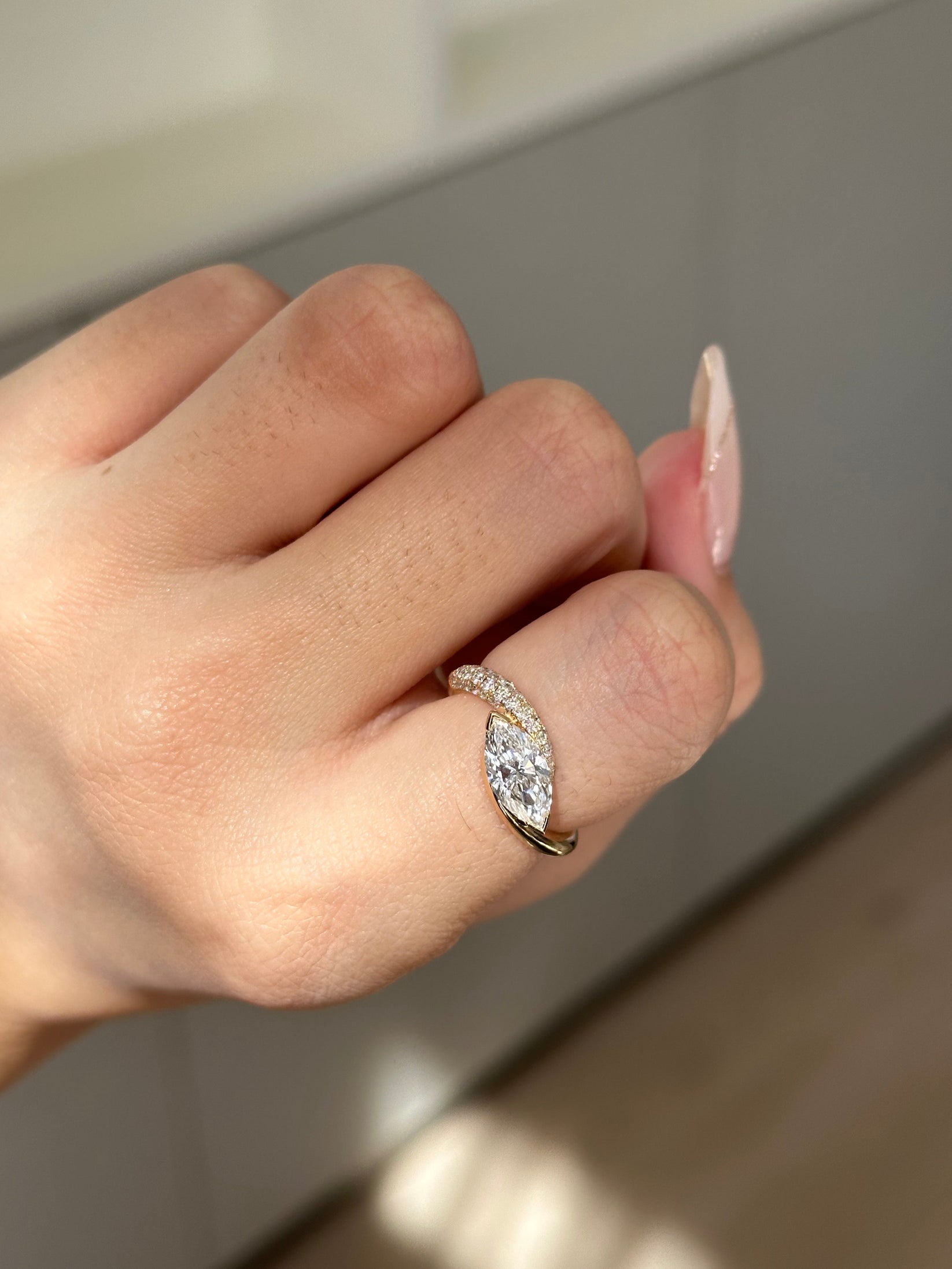1.1 CT Marquise Cut Lab grown Diamond Twisted Pave Engagement Ring