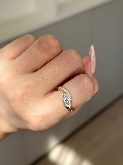 1.1 CT Marquise Cut Lab grown Diamond Twisted Pave Engagement Ring