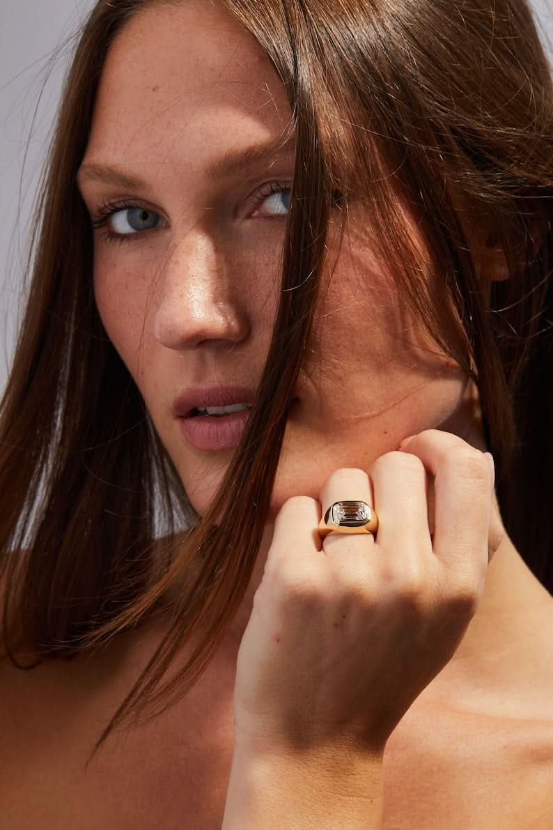 3 CT Emerald Cut Flush Set Moissanite Engagement Ring