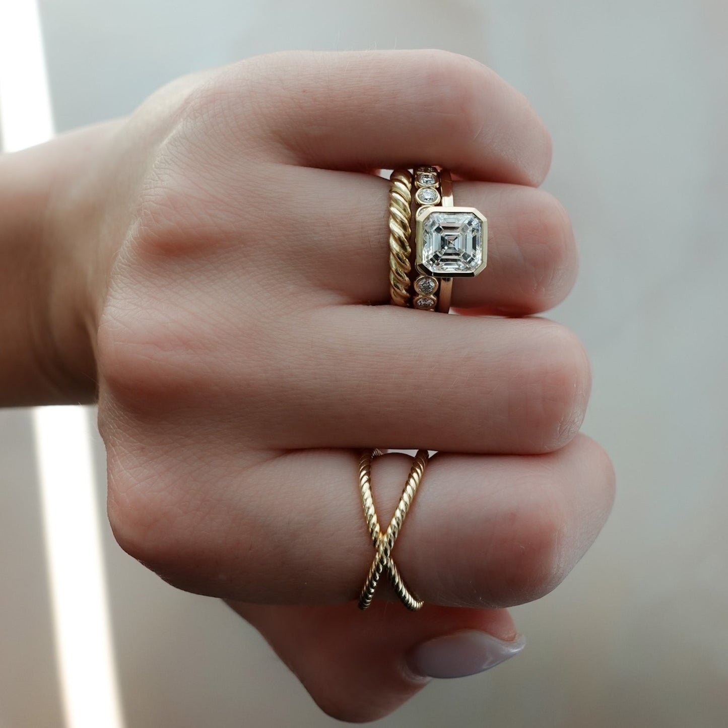 2 CT - 4 CT Asscher Cut Lab grown Diamond Solitaire Bezel Setting Engagement Ring