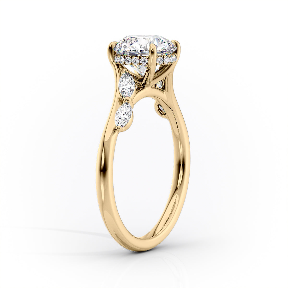 1.5 CT - 3 CT Marquise Cut Hidden Halo Cluster Moissanite Engagement Ring